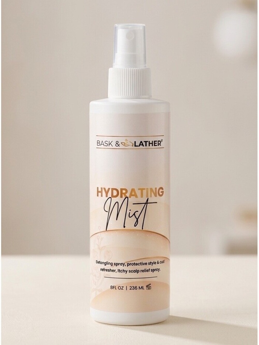 Bask & Lather Hydrating Mist 8oz - Detangling Spray Curl Refresher Scalp Relief
